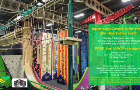 MPCF Family Event at Sky High Adventure poster with MPCF and Sky High logos | image credit: Sky High Adventure Manchester