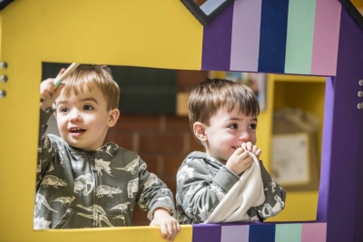Two young boys enjoying themselves at People's History Museum
