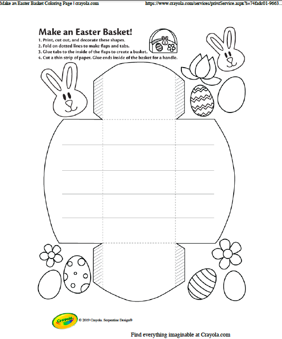 An outline of the shape for making an Easter basket + instructions | Image source: Crayola.com