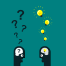 illustration of two people chatting - one has question marks on top of head, the other has light bulbs | photo credit: jambulboy on pexels.com