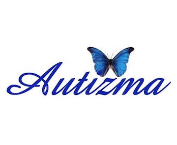 Image is the logo for the Autizma charity, including a blue butterfly and the word "Autizma" in a cursive font