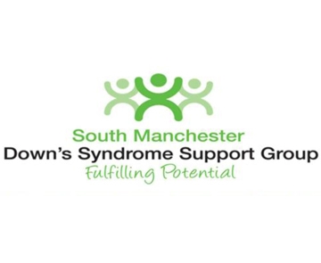 Image is the logo for the South Manchester Down's Syndrome Support Group with text which reads: "Fulfilling Potential"