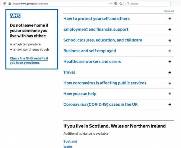 Screenshot of https://www.gov.uk/coronavirus as of 10 April 2020