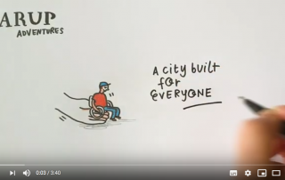 A hand, a boy sitting on a wheelchair and the words "A city built for everyone" | image credit: Arup