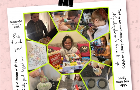 A collage showing some children and young people that are enjoying the winter sensory & activity packs, as well as some feedback from parents and carers. The bottom of the image shows the logos of 4CT Limited, Manchester City Council, Manchester Parent Carer Forum, and Manchester Parent Champions, respectively.