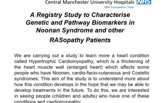 Screenshot of the "Registry Study to Characterise Genetic and Pathway Biomarkers in Noonan Syndrome and Other RASopathy Patients" flyer