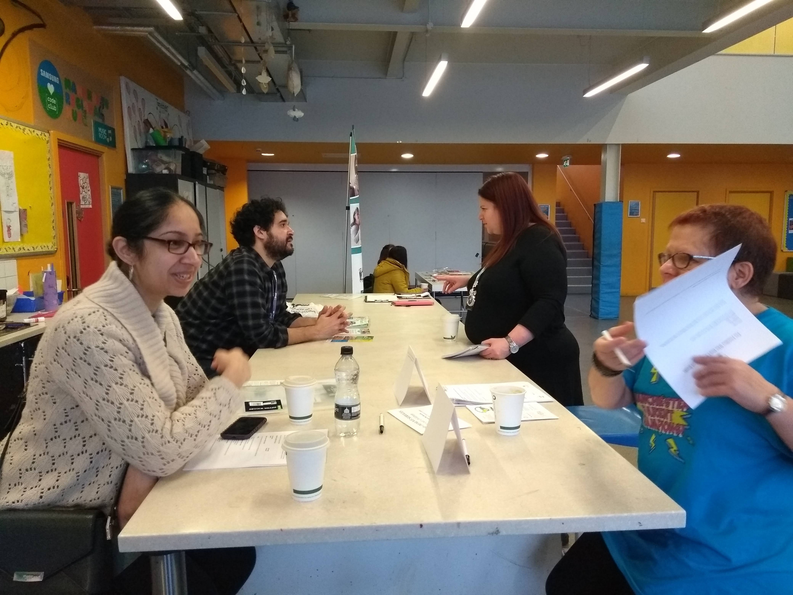 Gurmeet from our MPCF Team speaks to Geraldine from the Parent Champions during the SEND Local Offer Drop-in last January 2019.