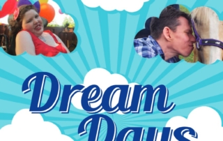 This is a cropped screenshot of the front page of Stockdales' Dream Days application pack. It shows Stockdales' logo at the top, photos of disabled people who have benefited from the project, the words "Dream Days", and a 'dreamy' graphic showing clouds on a light blue background.