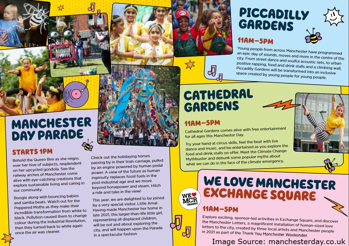 Screenshot of the celebrations at the city centre squares, as taken from the Manchester Day website