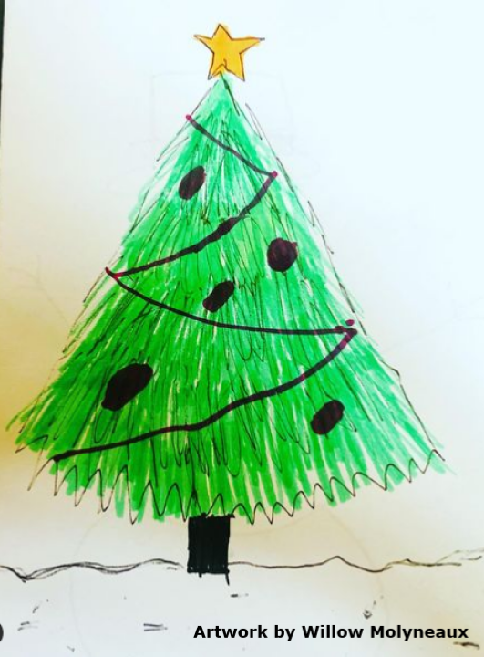 This is a lovely illustration of a Christmas tree. The text at the bottom-right reads 