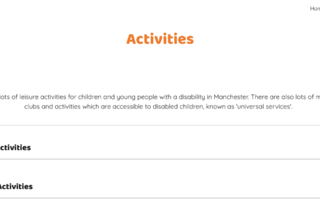 This is a screenshot of the Local Offer for Young People website's Activities page.