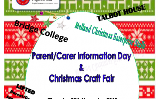 Header for Melland High School's Information Day & Christmas Craft Fair