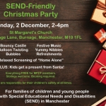 Poster for MPCF's SEND Christmas Party | Includes a Christmas-themed background with loads of Christmas gifts | image credits: George Dolgikh from pexels.com