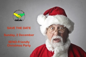 Poster for MPCF's SEND Christmas Party | Includes a Christmas-themed background with loads of Christmas gifts | image credits: bruce mars from pexels.com