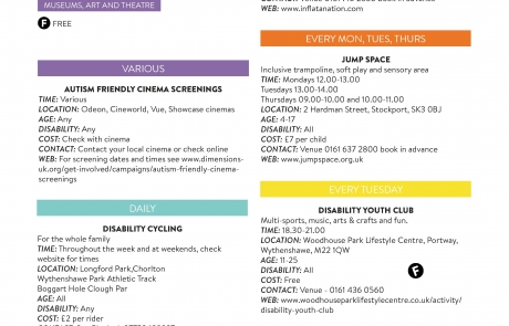 Shows the colour coding scheme for the Local Offer's "FAB THINGS TO DO SUMMER 2019" plus a few of the events' details