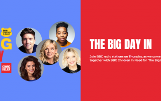 Promotional material for The Big Day In 2020, as seen on Comic Relief's website, showing various radio personalities from the BBC