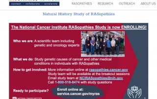 Screenshot of the RASopathies Network's advertisement of the NCI's international study on RASopathies