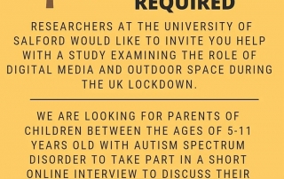 An invitation to get involved in a University of Salford study around autistic experiences of the Covid Lockdown in 2020