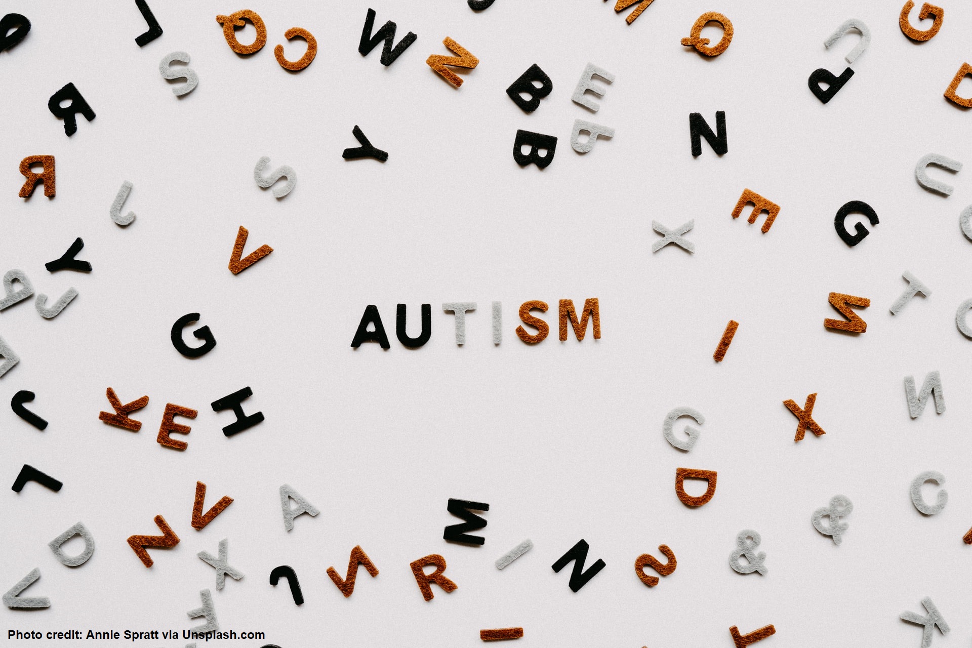 Various letters of different colours randomly arranged surrounding the word 'AUTISM'
