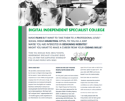 A screenshot of page 1 of the Digital Independent Specialist College (DISC) flyer, showing background information about the college and their supported internship offer