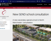 The photo is a screenshot of the page on Manchester City Council's website about the consultation around the new specialist secondary school that being planned to be built in North Manchester.