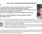 The photo contains a screenshot of Jennie Corkwood's "A day in the life" blog of what a typical day looks like for Manchester's Designated Clinical Officer (DCO).