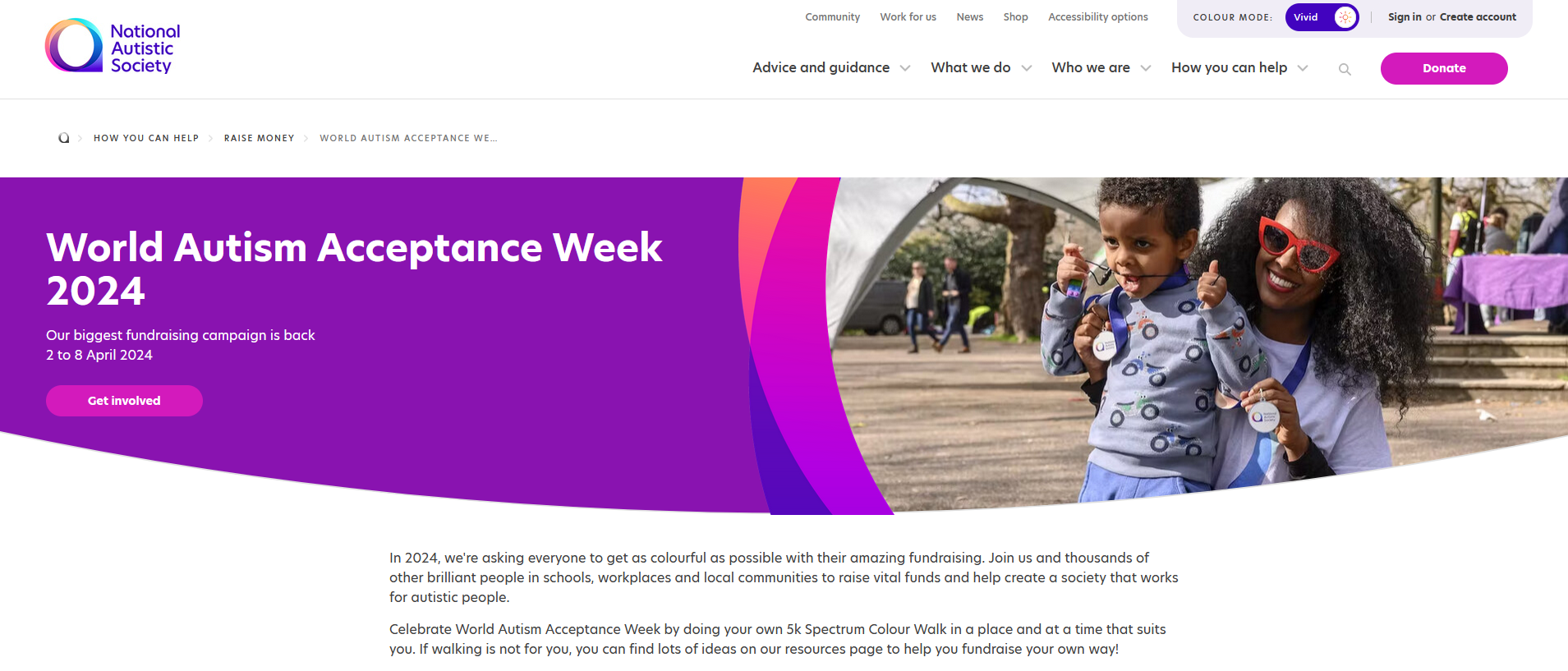 The photo is a screenshot of the National Autistic Society's page about the World Autism Acceptance Week 2024.