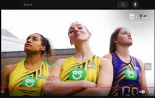 A screenshot of a Youtube video showing three members of the Manchester Thunder Netball team.