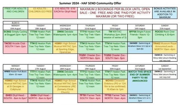 HAF SEND Community Offer – Block 3 Activities and Booking Dates