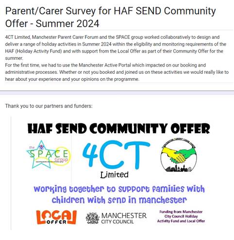 Parent/Carer Survey for HAF SEND Community Offer – Summer 2024