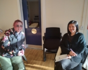 The photo shows Jody Collins (Southern Cross' SENCo) on the left and Karen Liu (Assistant SENCo) on the right, during a Neurodiversity in Education coffee morning in January 2025.