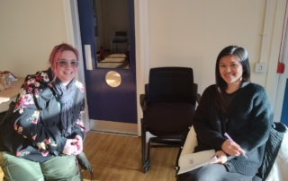 The photo shows Jody Collins (Southern Cross' SENCo) on the left and Karen Liu (Assistant SENCo) on the right, during a Neurodiversity in Education coffee morning in January 2025.