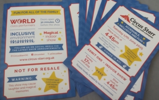 The photo shows the front and back sides of the Circus Starr tickets for 17 June 2025, 4.45pm start.