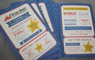 The photo shows the front and back sides of the Circus Starr tickets for 17 June 2025, 7pm start.