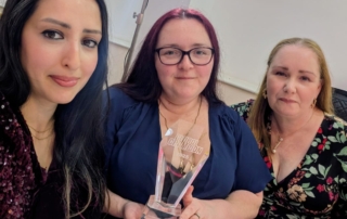 The photo shows Jen, Leanne and Michelle of the MPCF team taking a selfie at the Global Champion Awards of 2025.